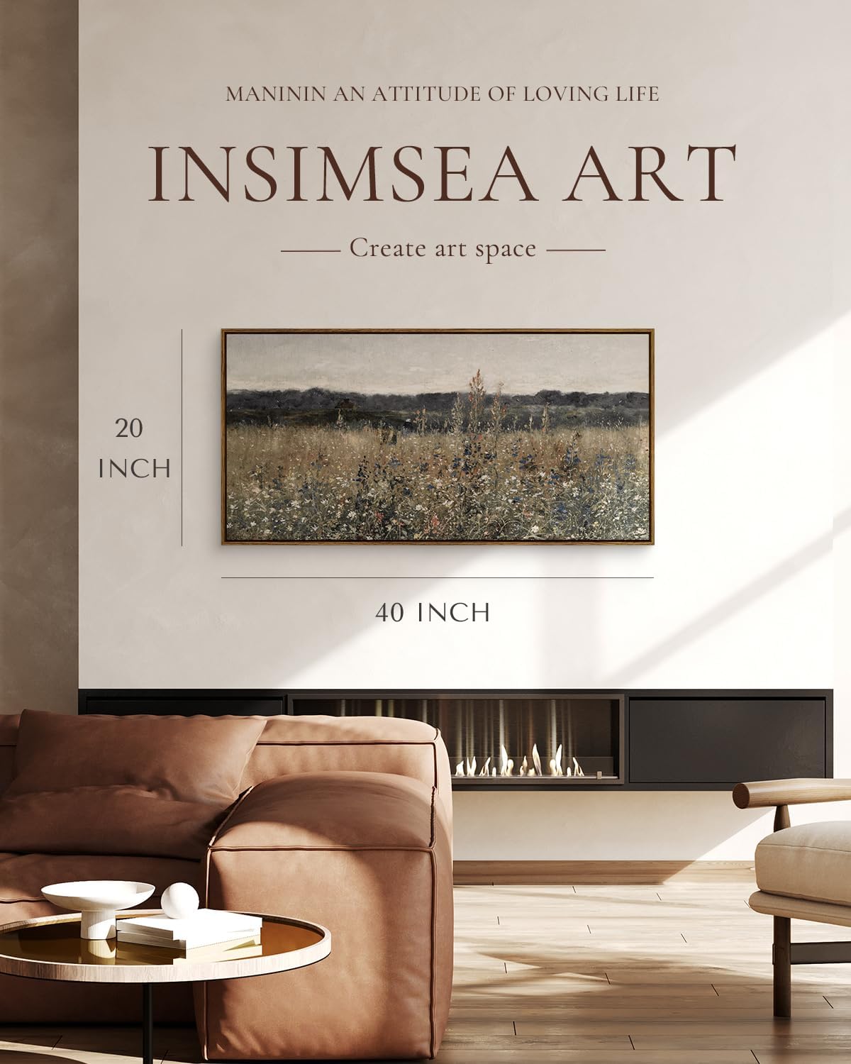 InSimSea Vintage Framed Floral Wall Art for Living Room - 20x40in Ready-to-Hang