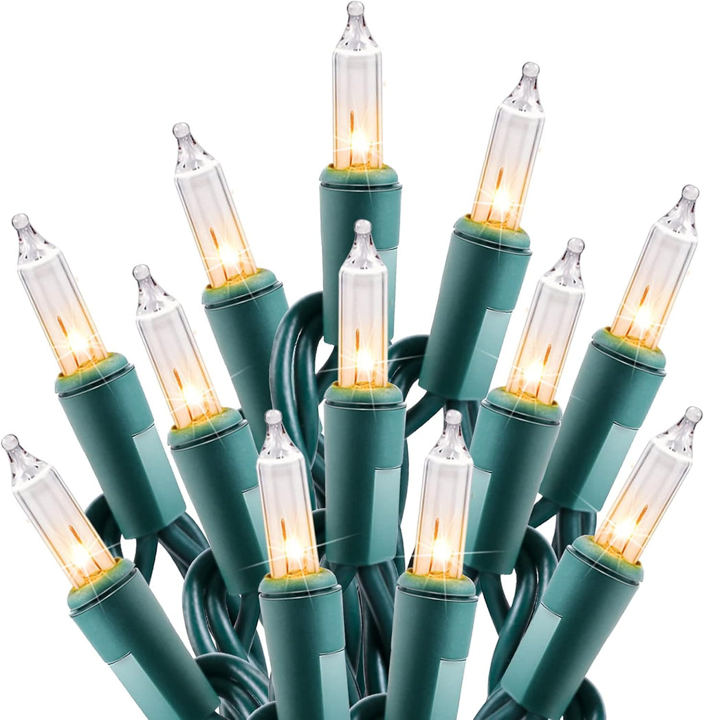 Minetom 100 Clear Christmas String Lights Green Wire - Indoor Outdoor Festive Decor