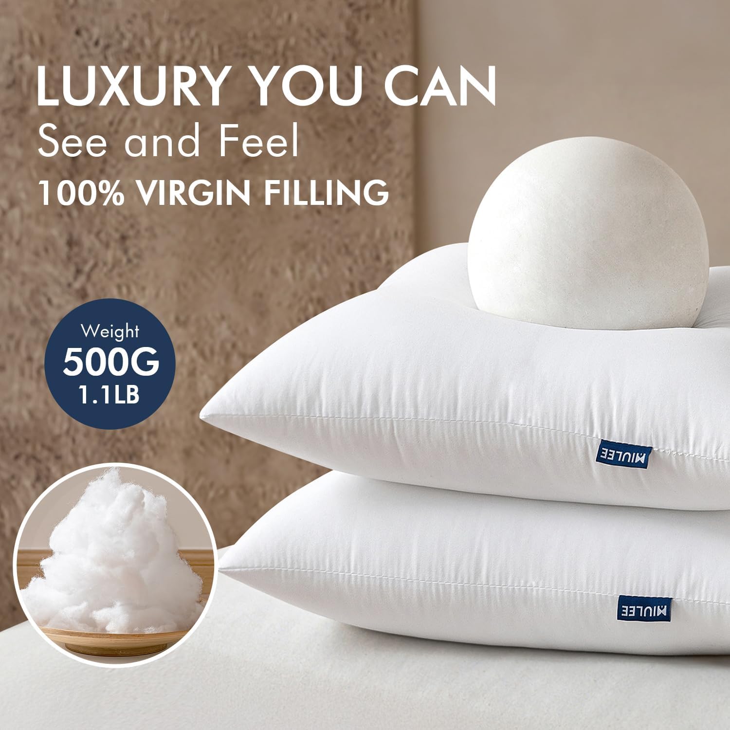 MIULEE 2-Pack 18x18 Pillow Inserts - Premium Virgin Fiber Filling for Long-Lasting Plushness