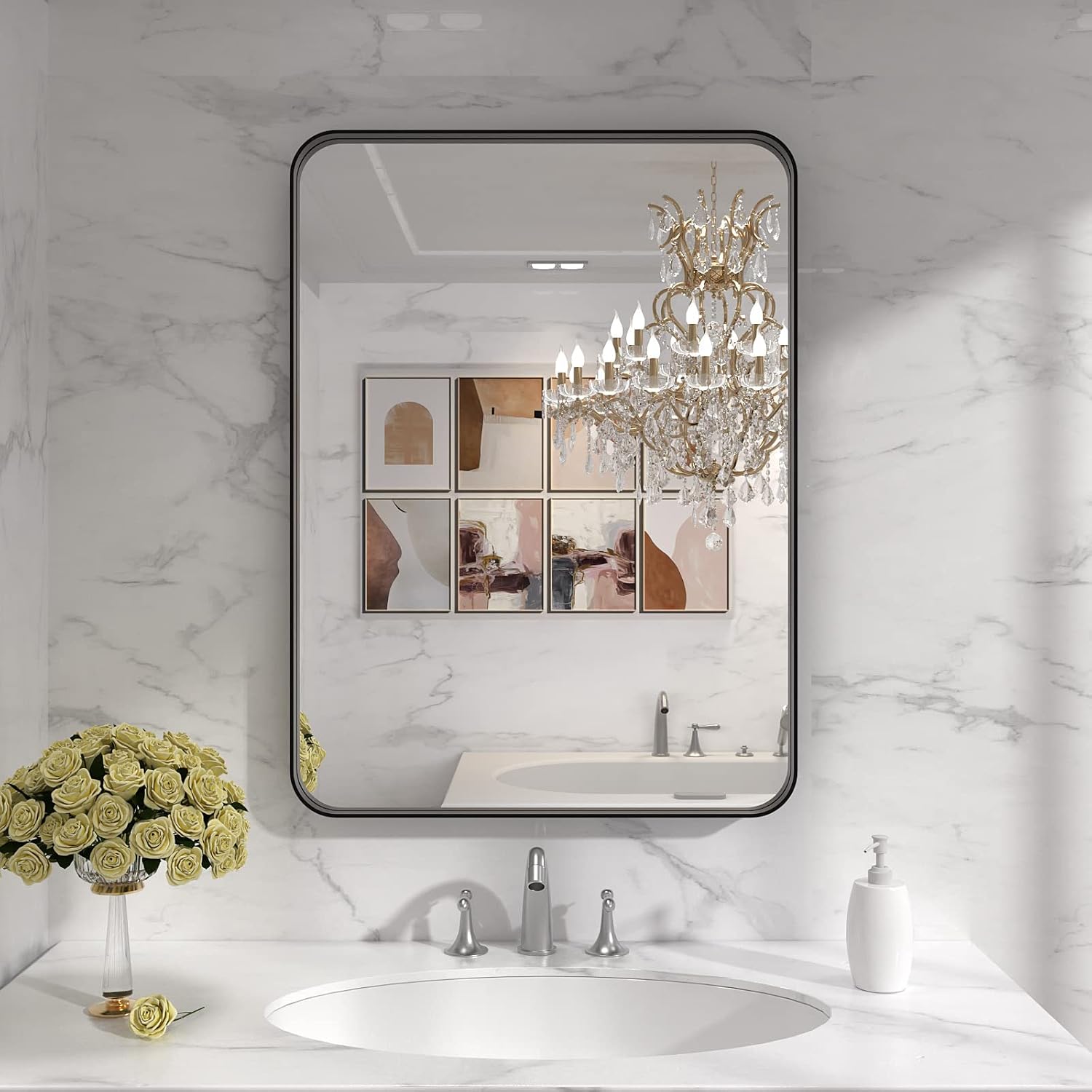 LOAAO 22x30 Inch Black Metal Framed Bathroom Mirror for Wall