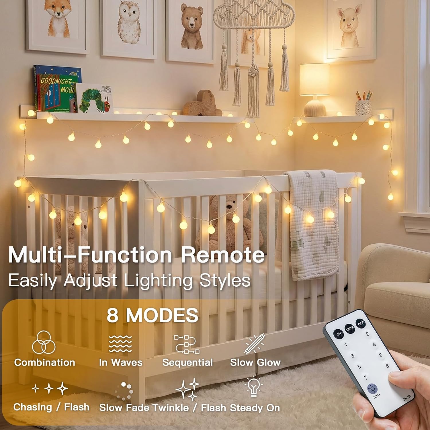 Suddus 33ft 100-LED Connectable String Lights w/Remote for Bedroom, Warm White