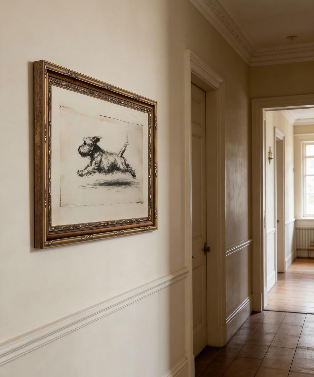 Vintage Gold Framed Terrier Sketch Wall Art for Living Room - Nirvaer