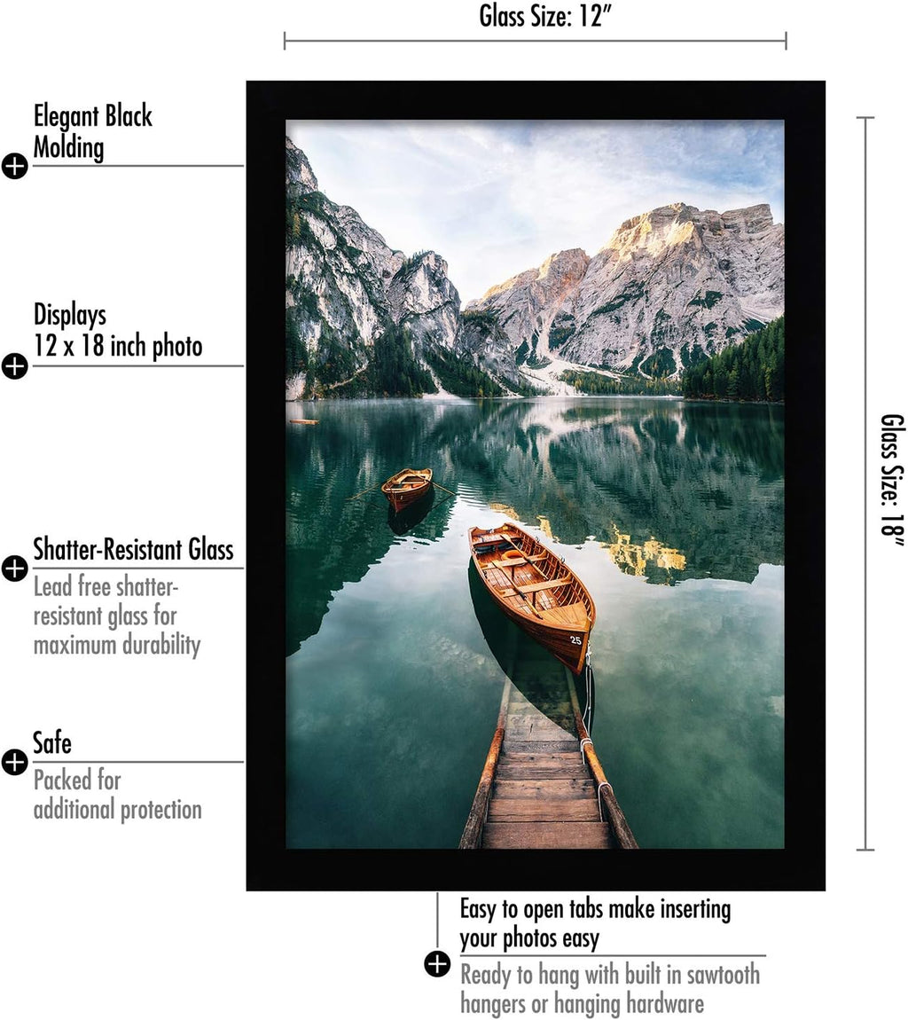 Americanflat 12x18 Black Poster Frame - Shatter-Resistant Glass & Engineered Wood