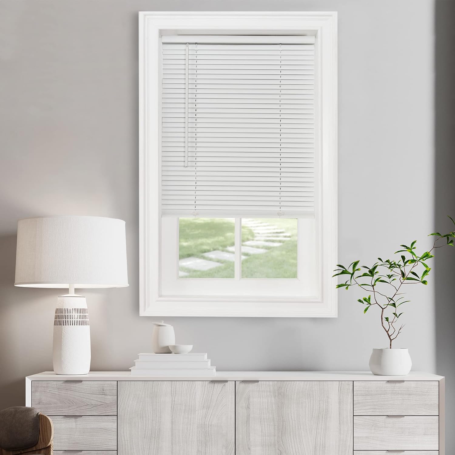 Cordless Light Filtering Mini Blinds for Indoor Windows - 34x64, Pearl White by Achim Home Decor