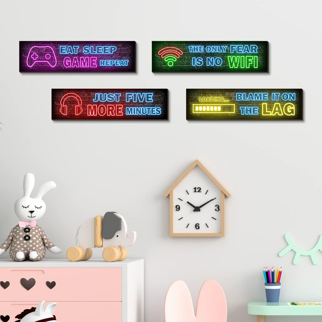 4-Piece Neon Gaming Wall Posters for Teen Boys' Rooms - Gamer Decor Set by Simimi Art