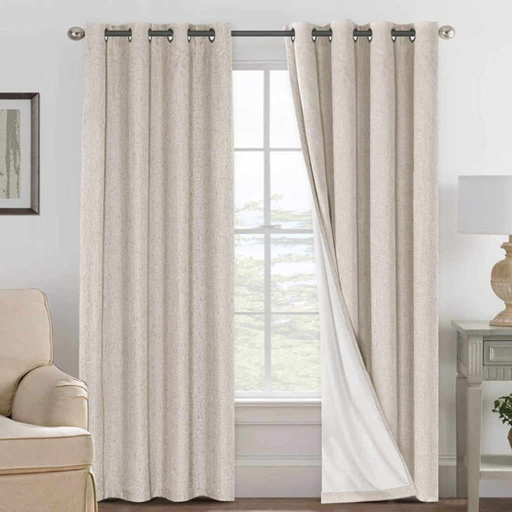 H.VERSAILTEX Linen 100% Blackout Curtains for Bedroom - Textured Grommet Panels with White Lining (2 Pack)
