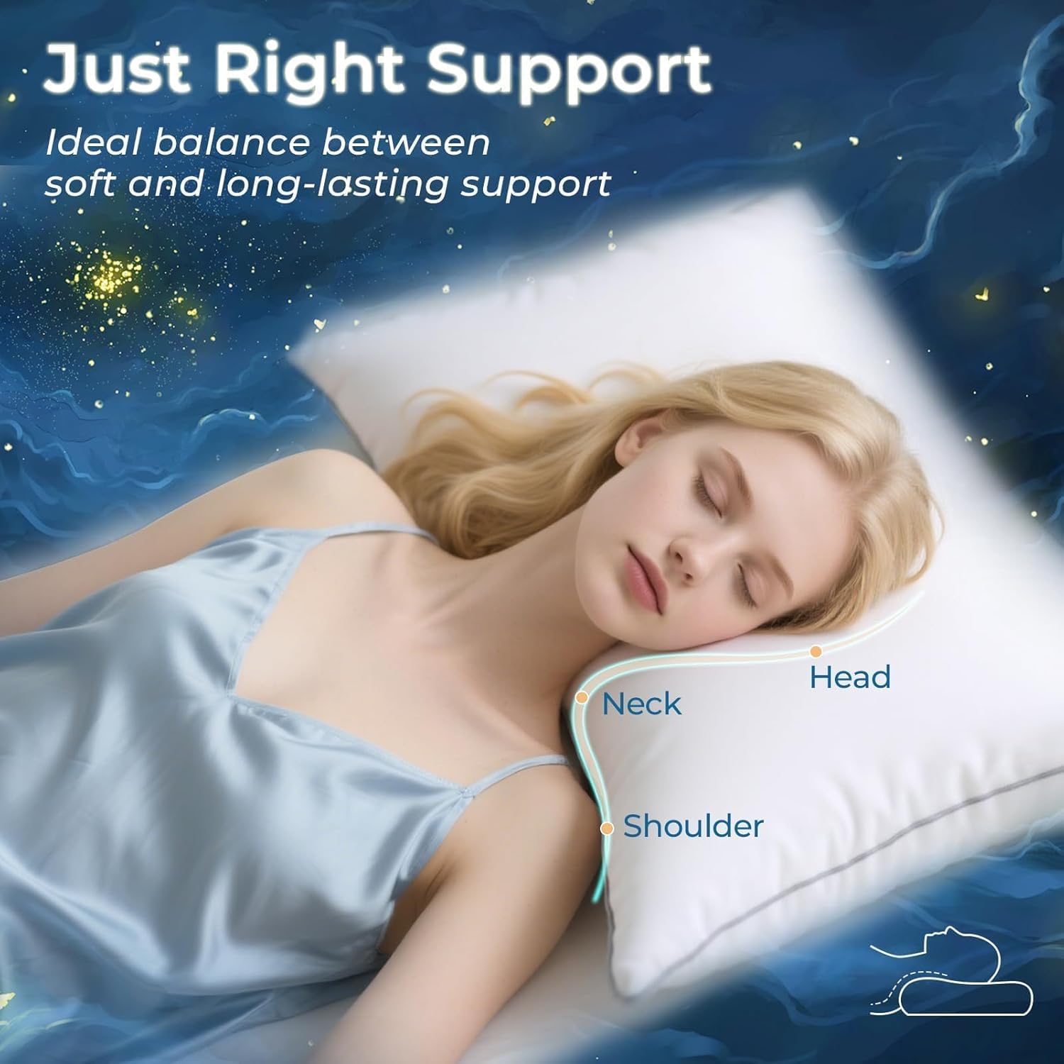 Sasttie Firm Queen Size Pillows (2 Pack) for Side/Back/Stomach Sleepers