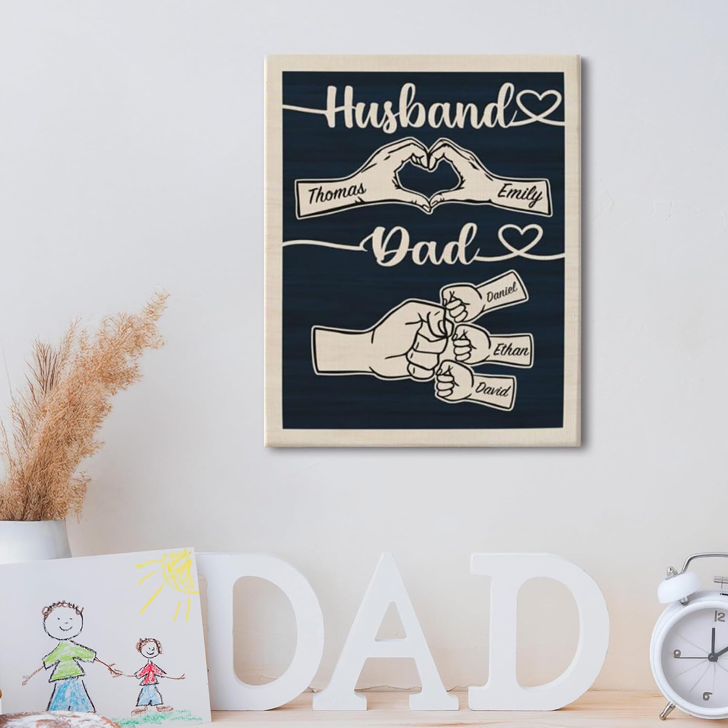 Easycosy Personalized Fathers Day Canvas Prints - Custom Fist Bump Wall Art for Dads