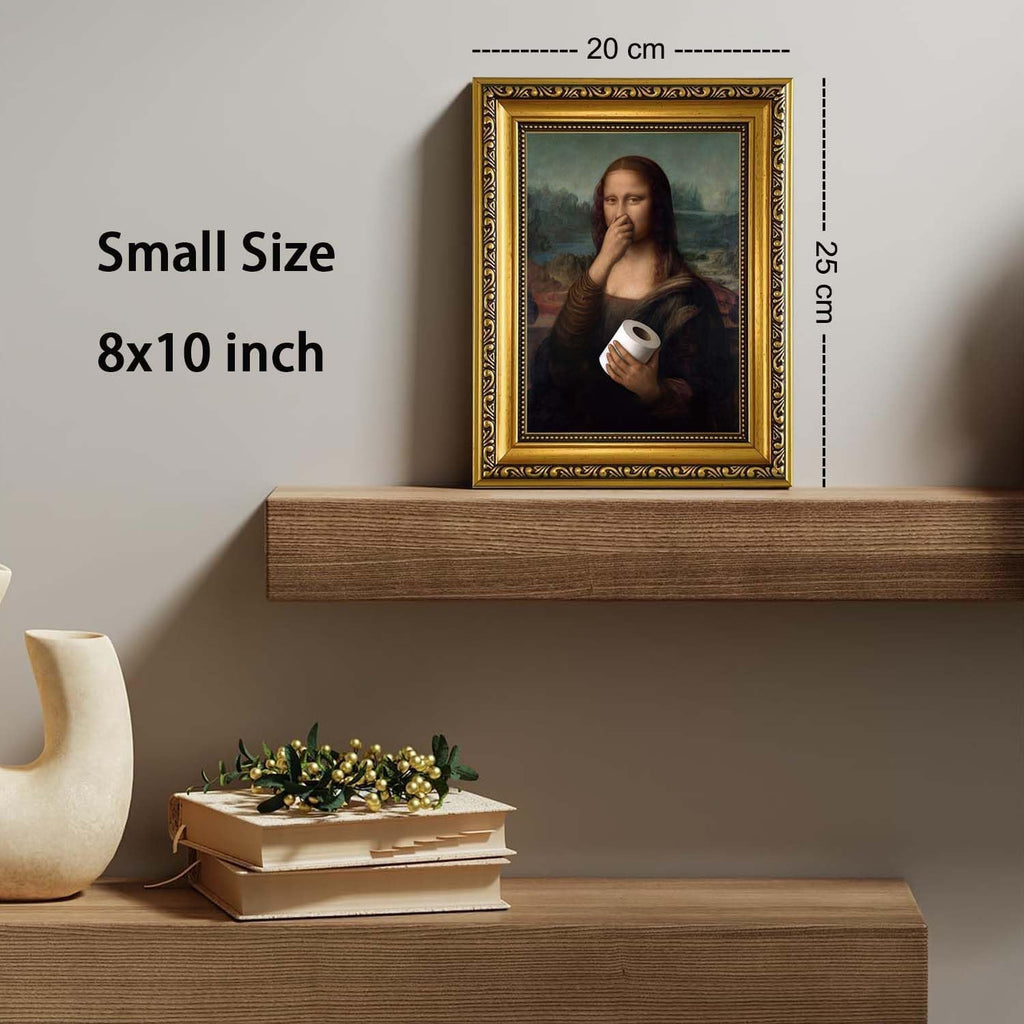 YD&YZY Humorous Gold Framed Bathroom Wall Art - Mona Lisa Pinching Nose Toilet Decor 8x10 inch