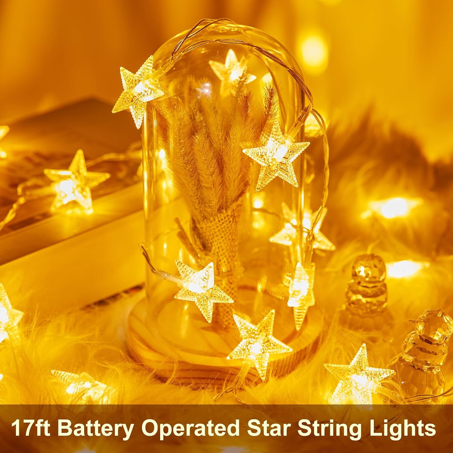 Minetom 17ft 50-LED Battery Timer Star Fairy String Lights for Indoor Outdoor Decor
