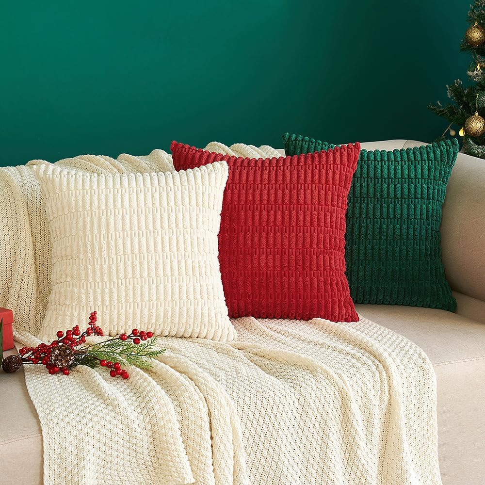 MIULEE Pack of 2 Corduroy Striped Throw Pillow Covers 18x18 Cream White Modern Home Decor