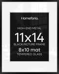 Homeforia Black 11x14 Picture Frame with Mat - Modern Matte Black Metal Frame for Photos & Prints