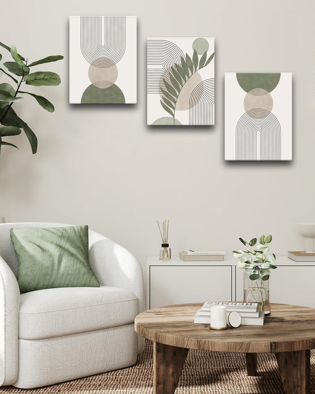 HesenDot Sage Green Boho Framed Canvas Wall Art - 3 Pack for Bedroom/Bathroom/Office