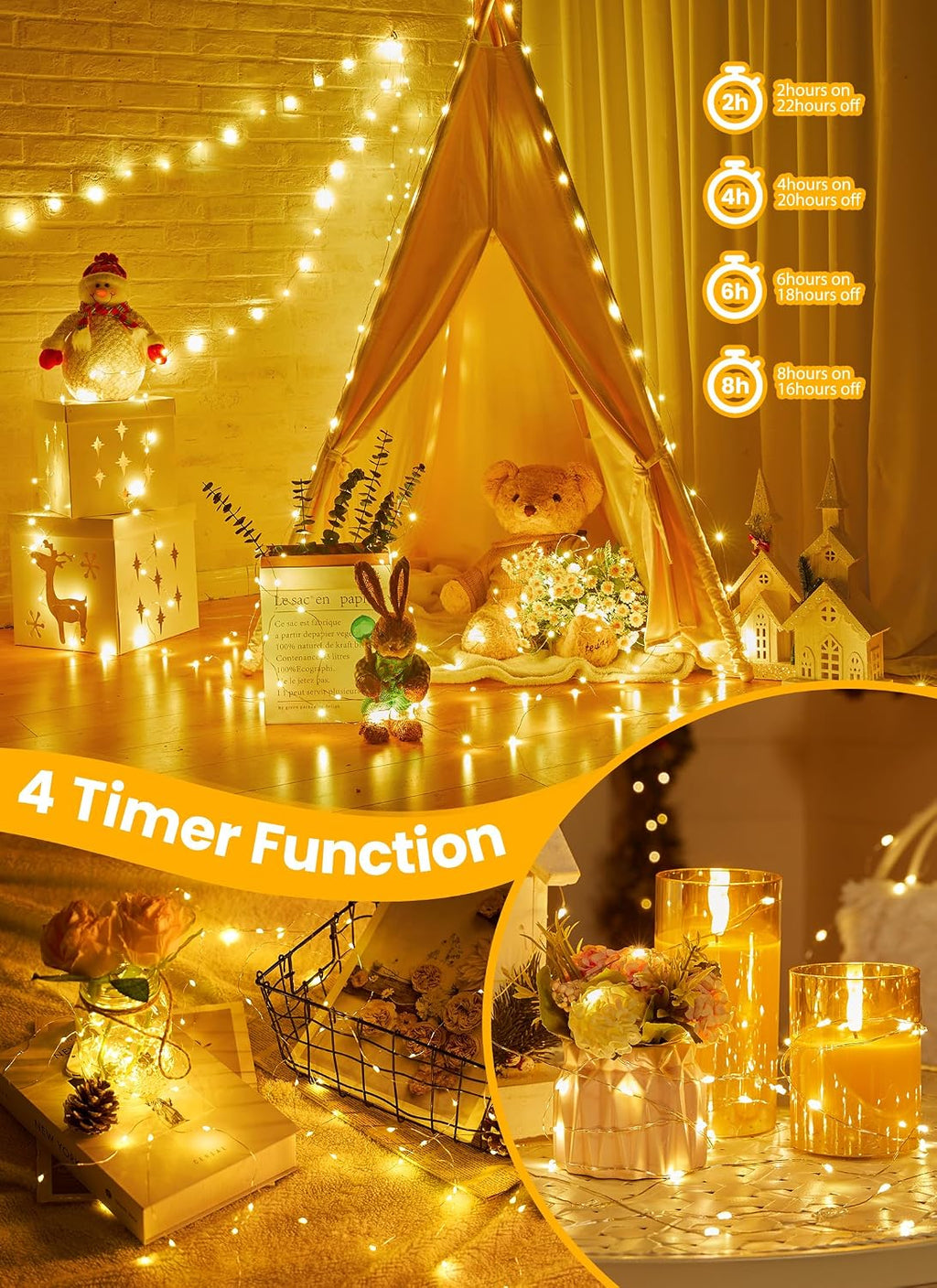 Minetom Fairy Lights with Remote Control & Timer - 200 LED Waterproof String Lights