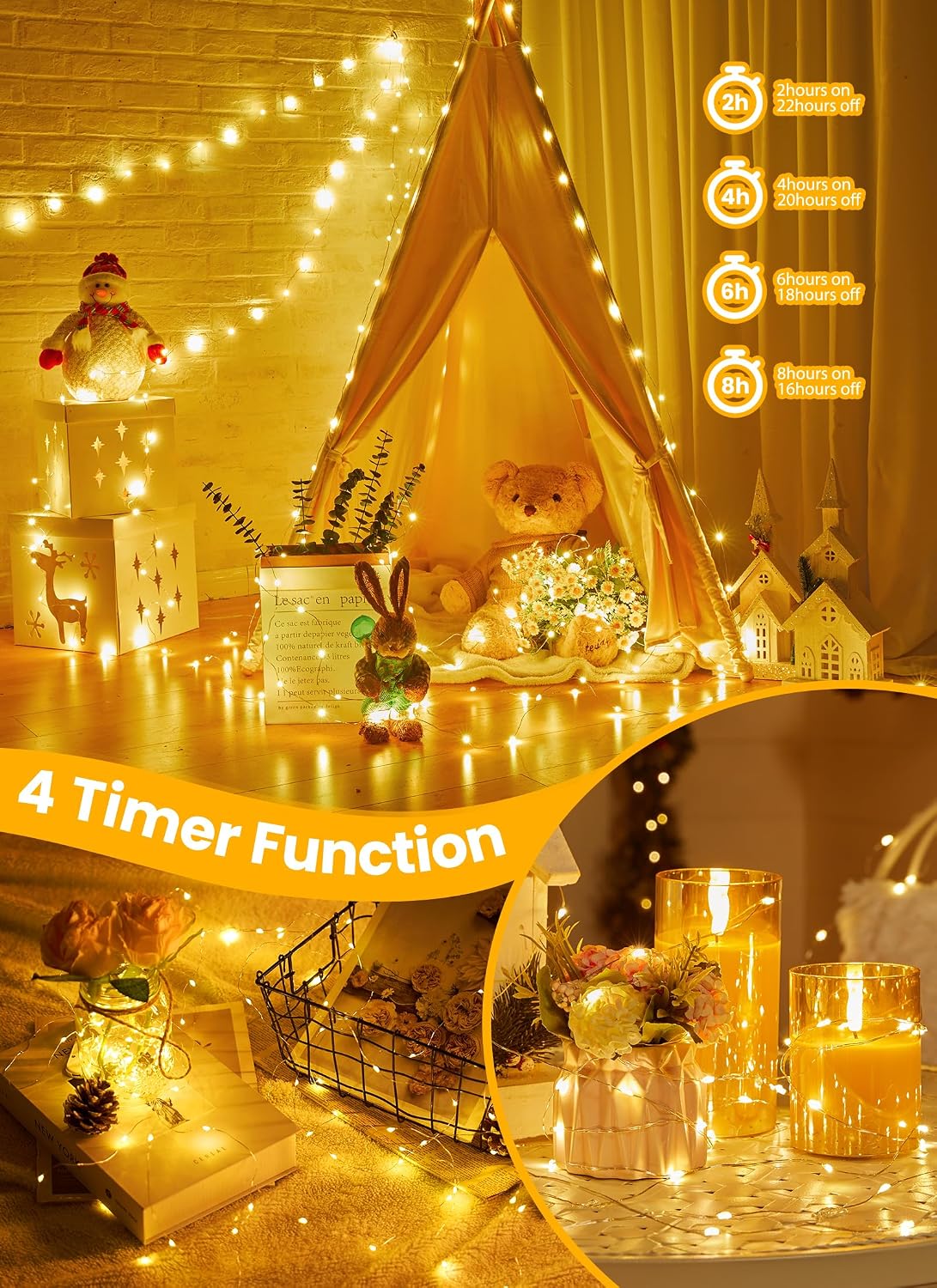 Minetom Fairy Lights with Remote Control & Timer - 200 LED Waterproof String Lights