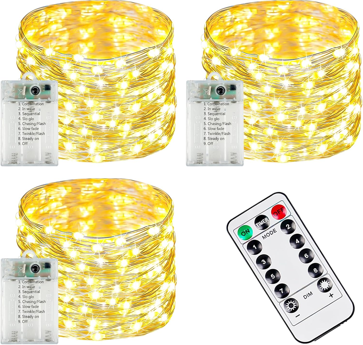 YIQU 3-Pack 78FT Battery-Operated LED Fairy Lights with Remote Timer - Waterproof Twinkle Lights for Home & Outdoor Decor