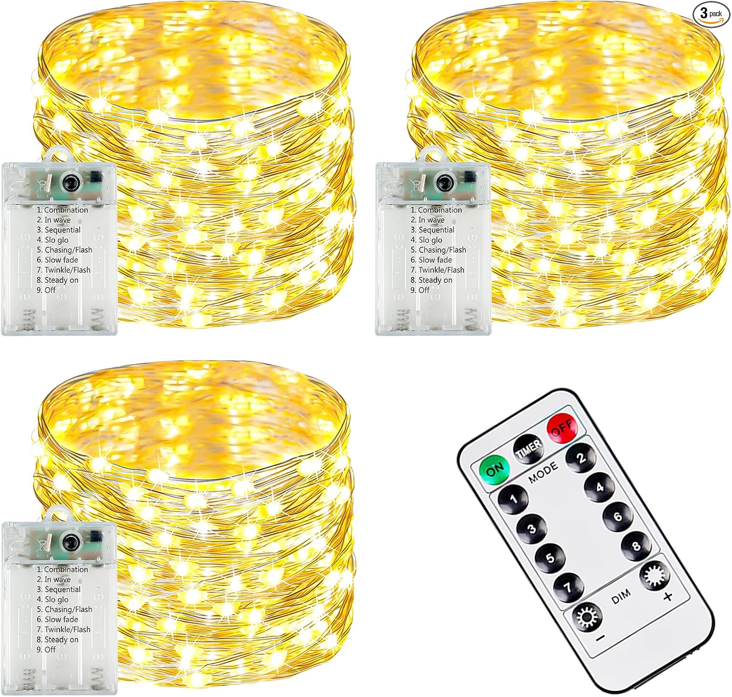 YIQU 3-Pack 78FT Battery-Operated LED Fairy Lights with Remote Timer - Waterproof Twinkle Lights for Home & Outdoor Decor