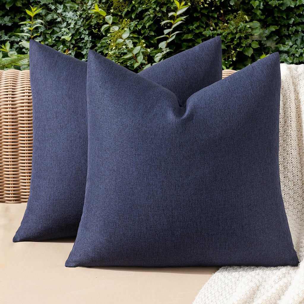 MIULEE 2-Pack Waterproof Outdoor Throw Pillow Covers - 18x18 Navy Solid Design for Patio