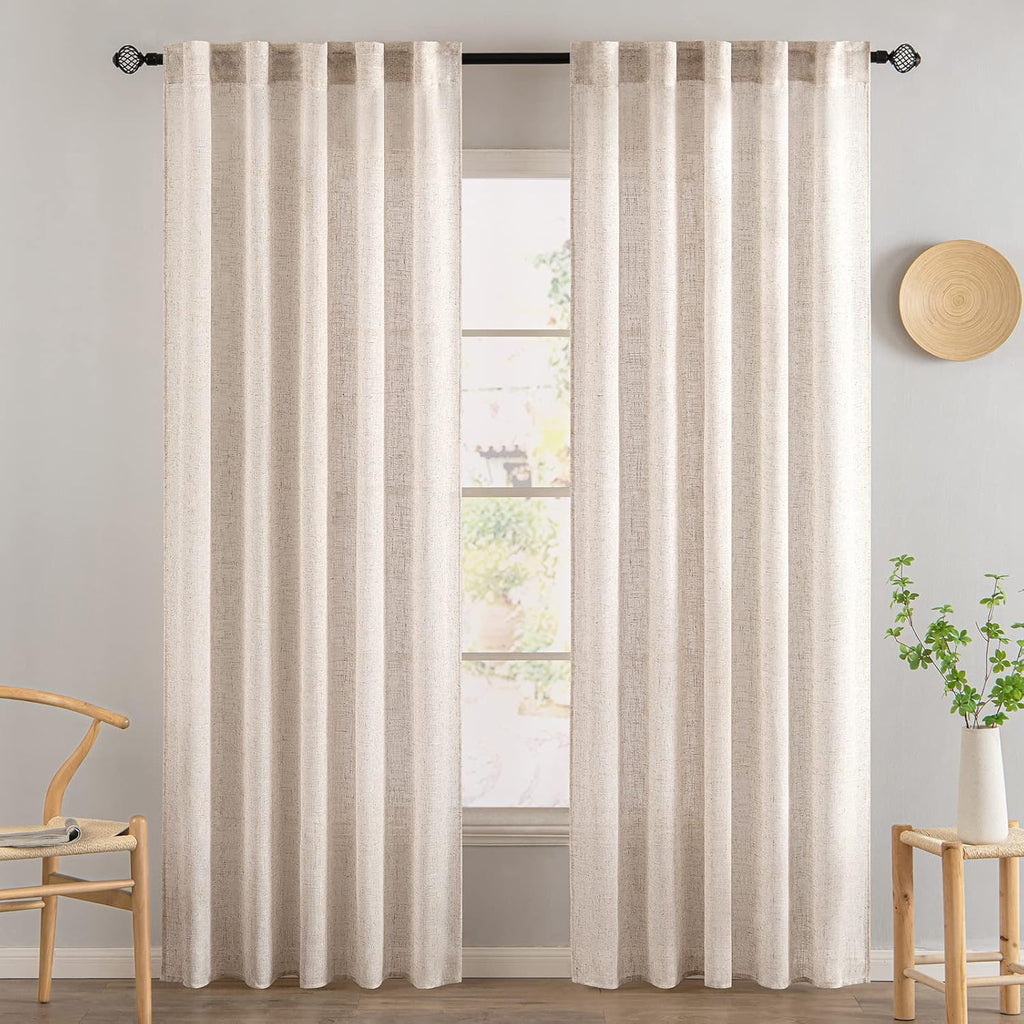MIULEE Natural White Linen Curtains - Semi-Sheer Farmhouse Drapes (2 Panels)