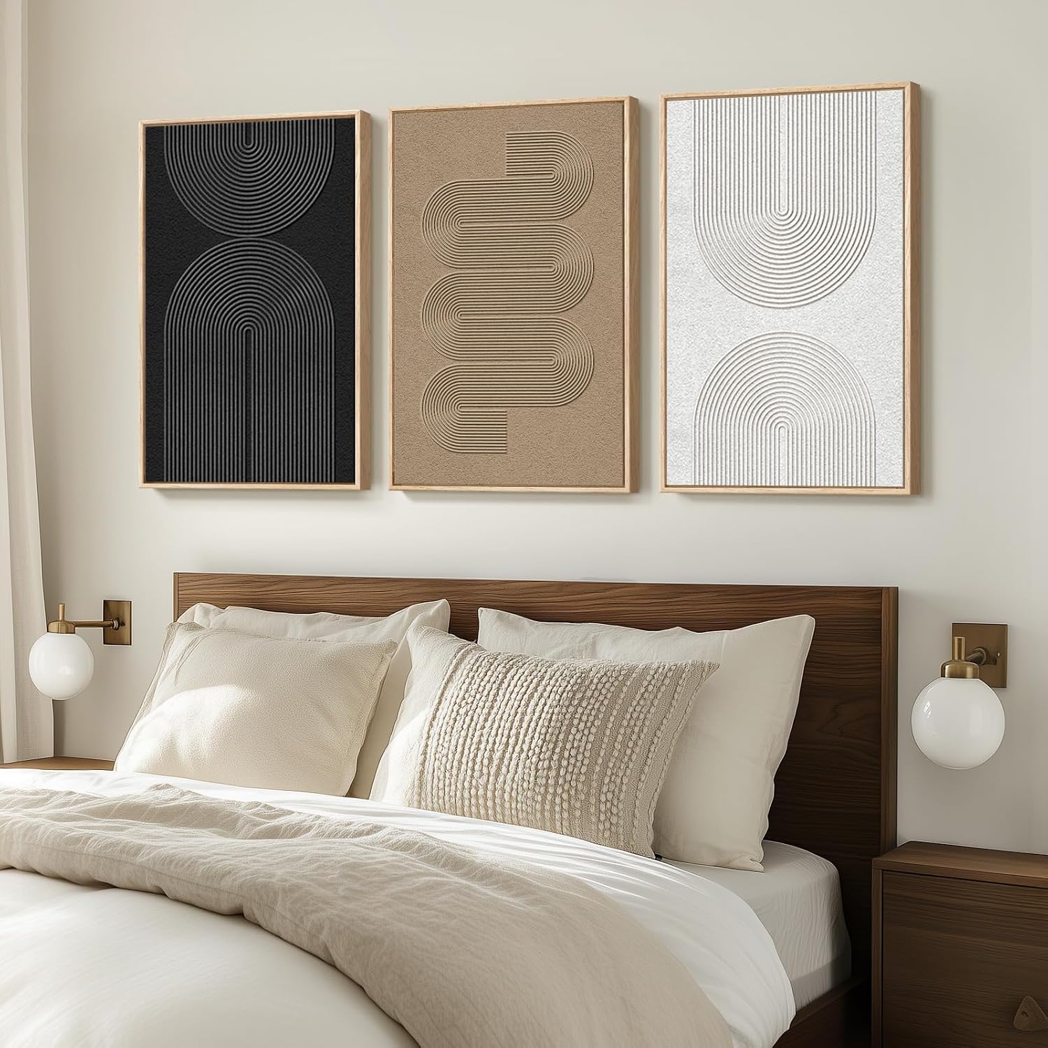 Cuspin 3-Piece Framed Black & White Geometric Abstract Wall Art Set for Living Room - Ready to Hang