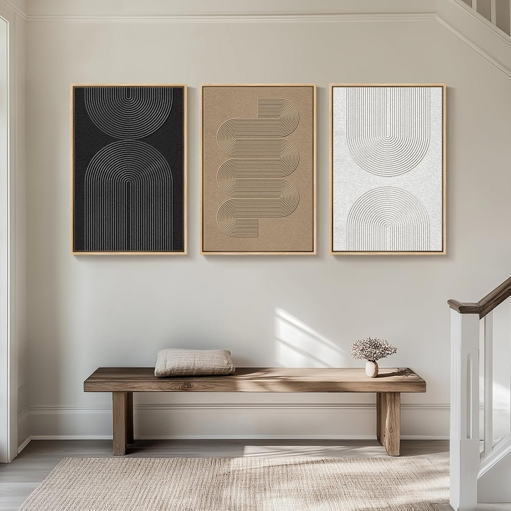 Cuspin 3-Piece Framed Black & White Geometric Abstract Wall Art Set for Living Room - Ready to Hang