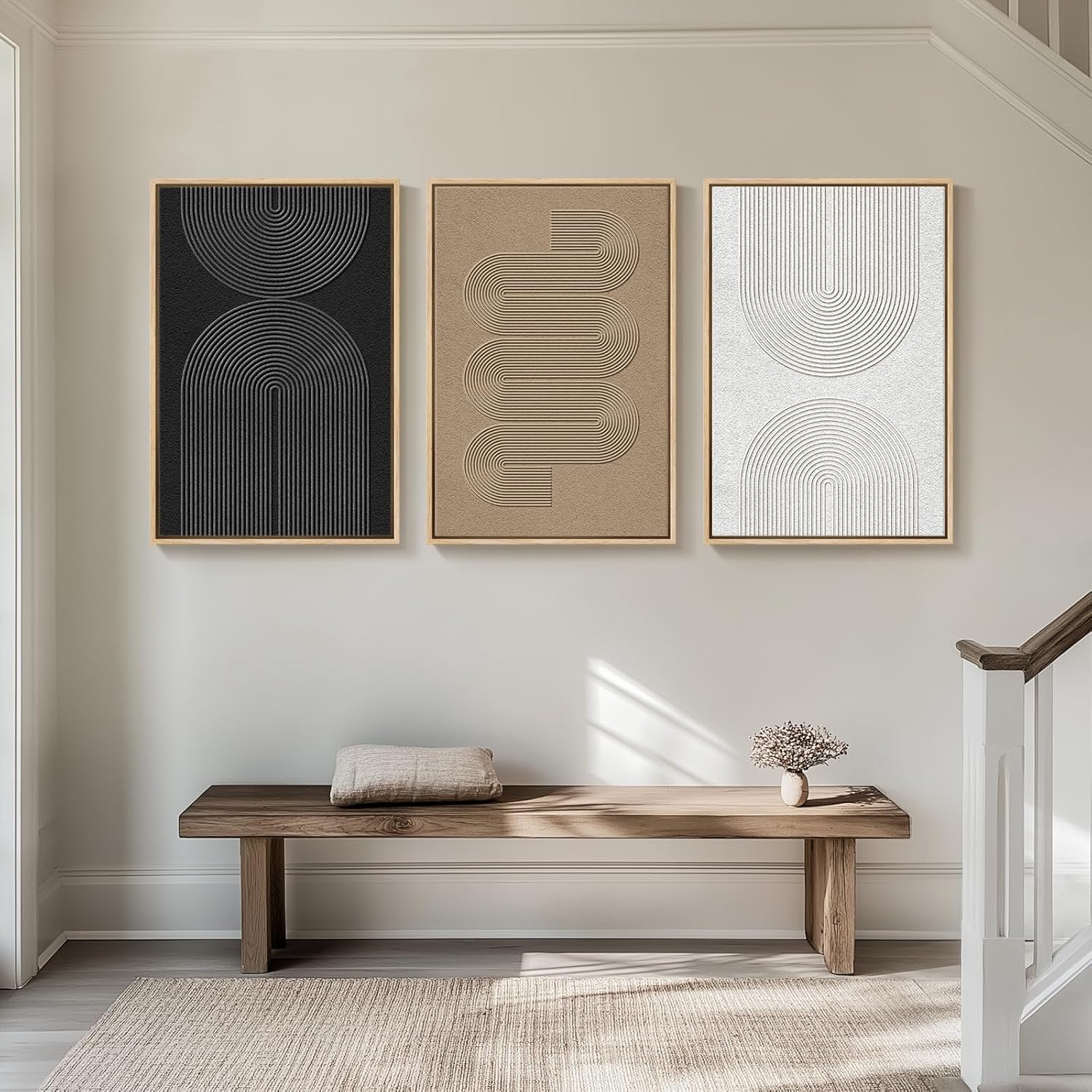 Cuspin 3-Piece Framed Black & White Geometric Abstract Wall Art Set for Living Room - Ready to Hang