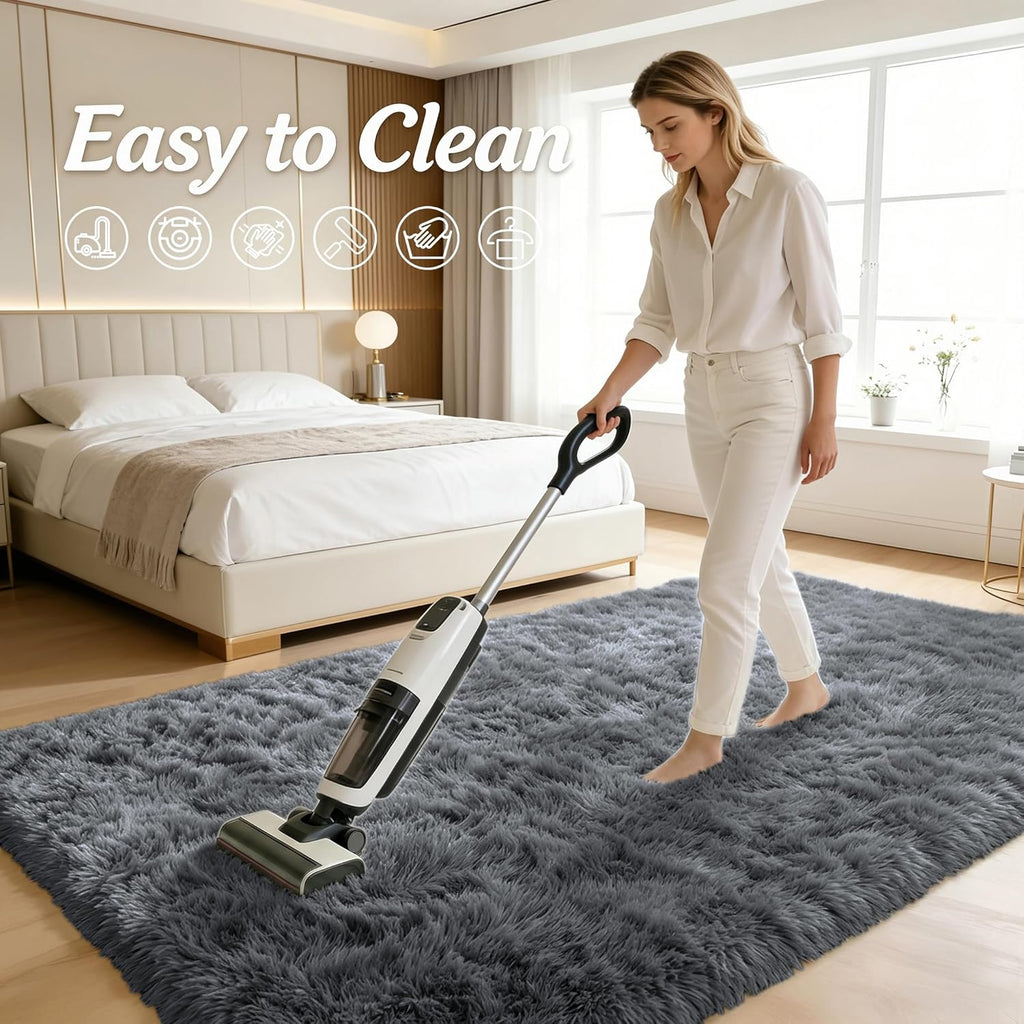 OLANLY Machine Washable 4x5.9 ft Grey Shaggy Rug - Soft Bedroom Living Room