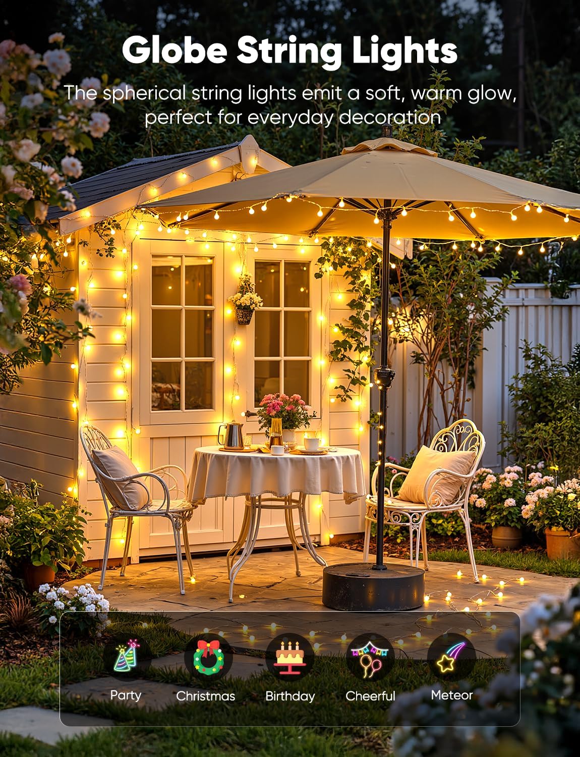 Minetom 33ft 100-LED Globe String Lights with Remote - Warm White for Indoor/Outdoor Decor