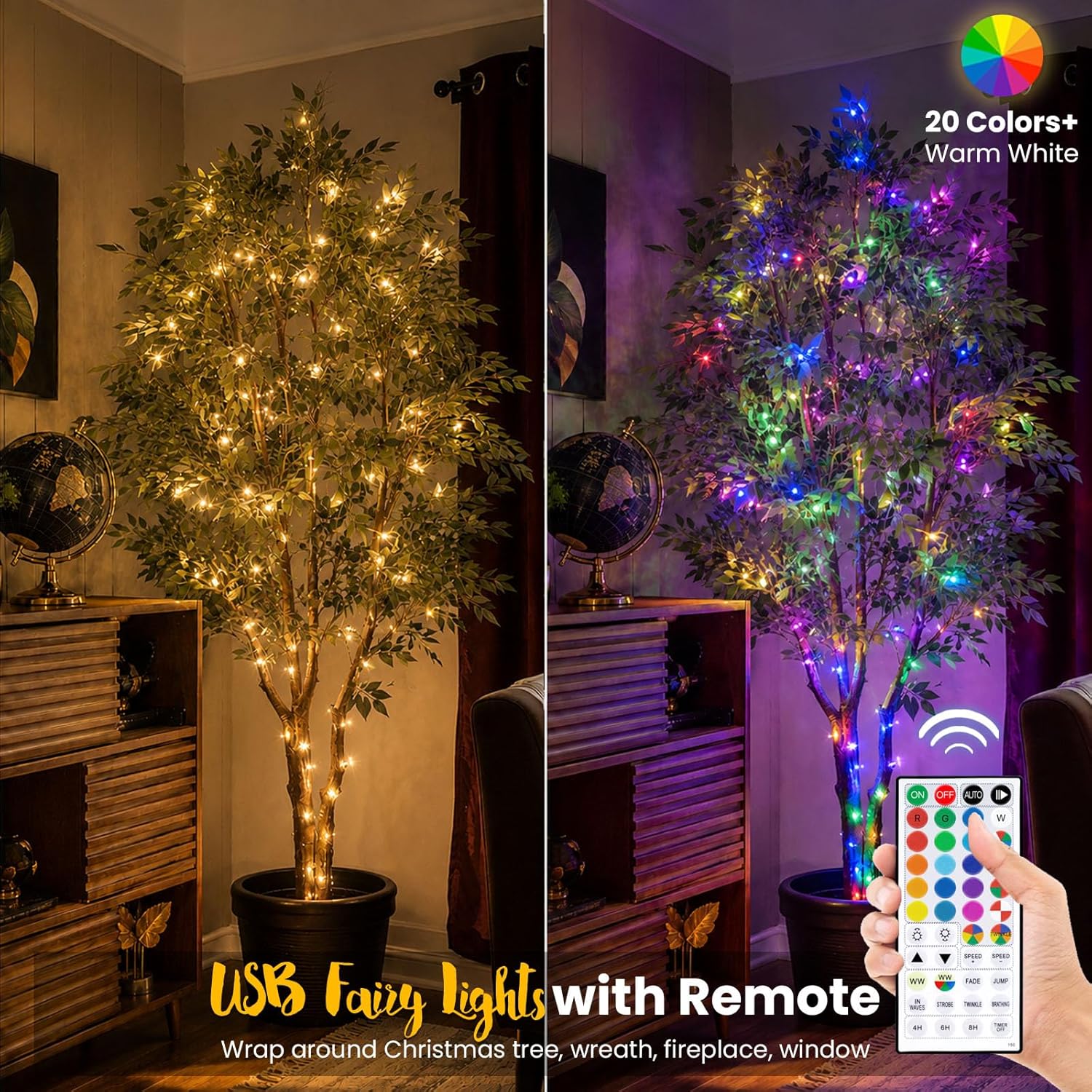 Homestarry 33ft USB Fairy Lights w/Remote - 100LED Multicolor String Lights