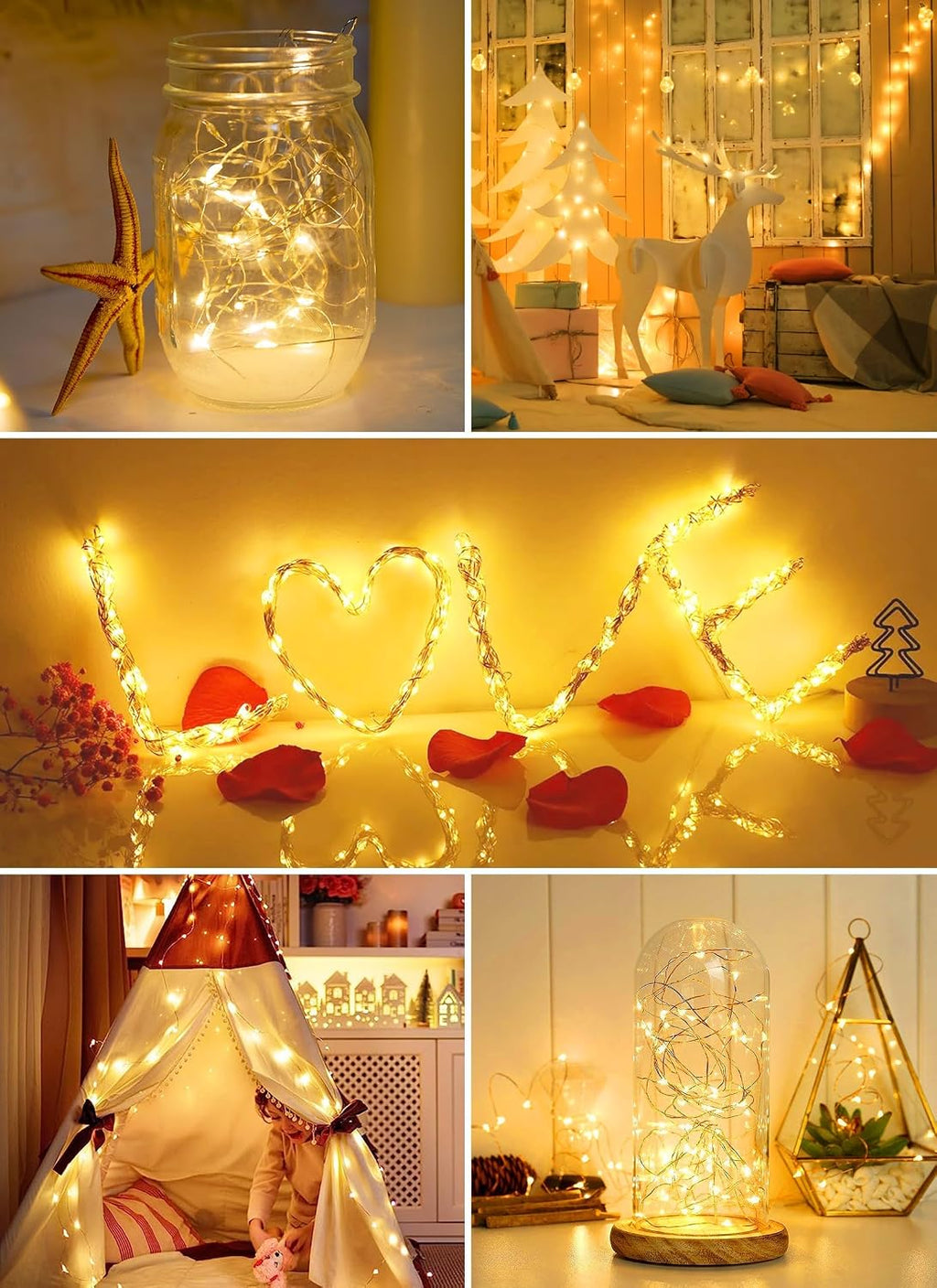 Minetom Battery-Operated Fairy Lights - 6-Pack 7ft Waterproof Warm White LED String for Weddings & Decor