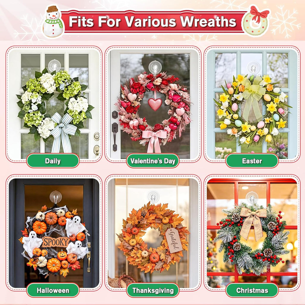VIS'V Heavy Duty Wreath Hanger - 22 LB Capacity, Clear, 2 Pack for Windows & Doors