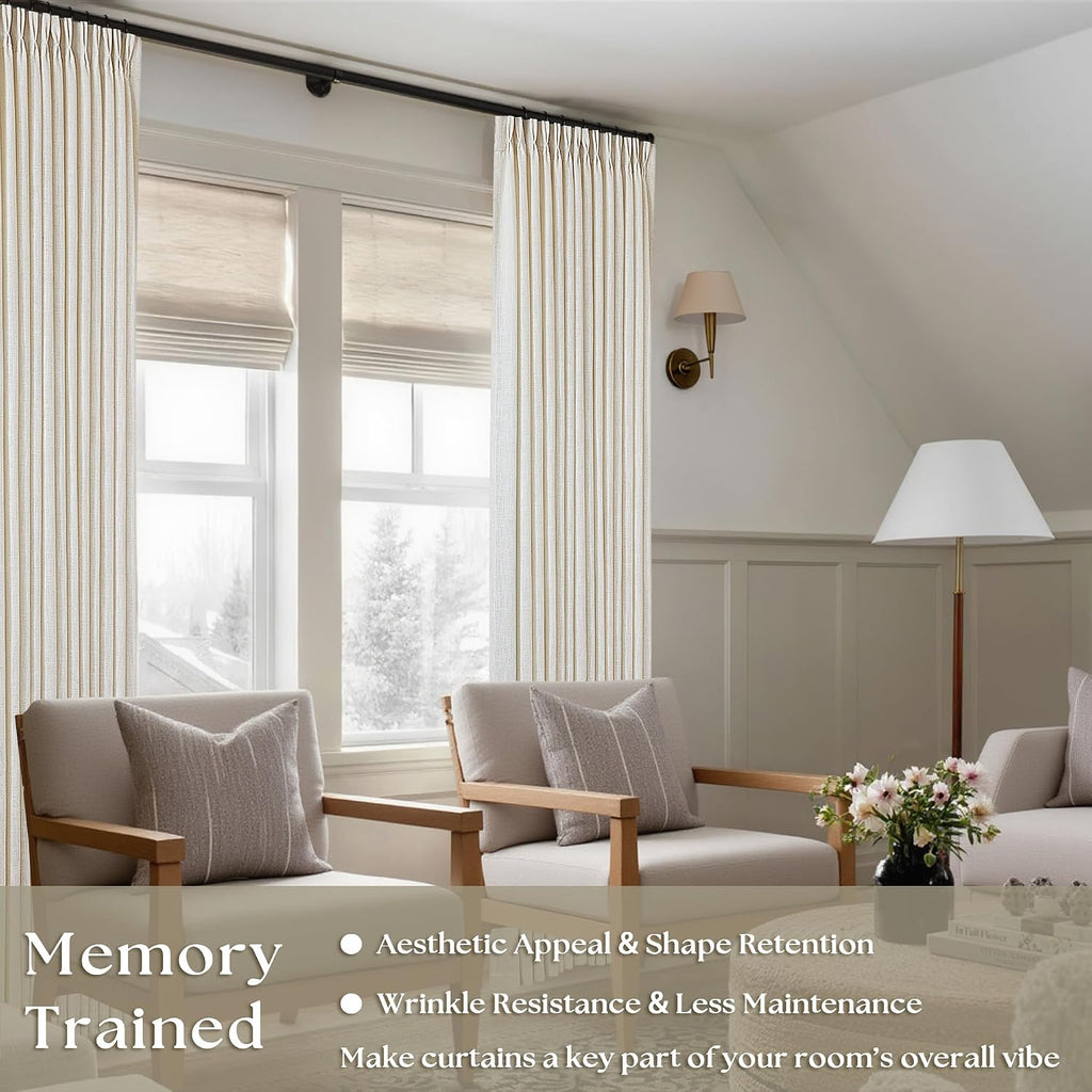 TWODRAPES Natural Pinch Pleat Linen Curtains 84x40 (2 Panels)
