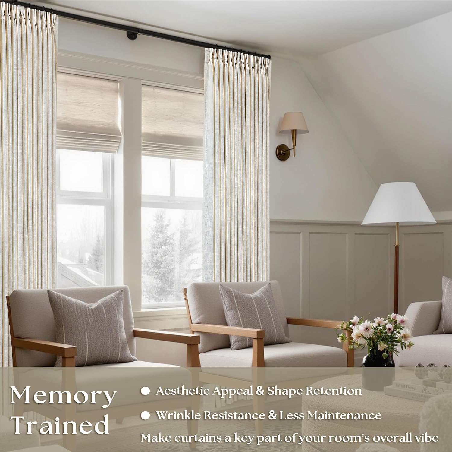 TWODRAPES Natural Pinch Pleat Linen Curtains 84x40 (2 Panels)