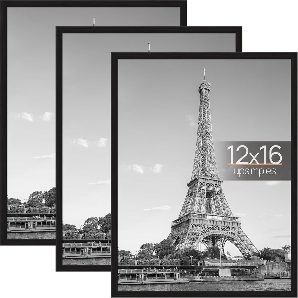 upsimples 12x16 Black Poster Frames - Scratch-Proof & Lightweight (3-Pack)
