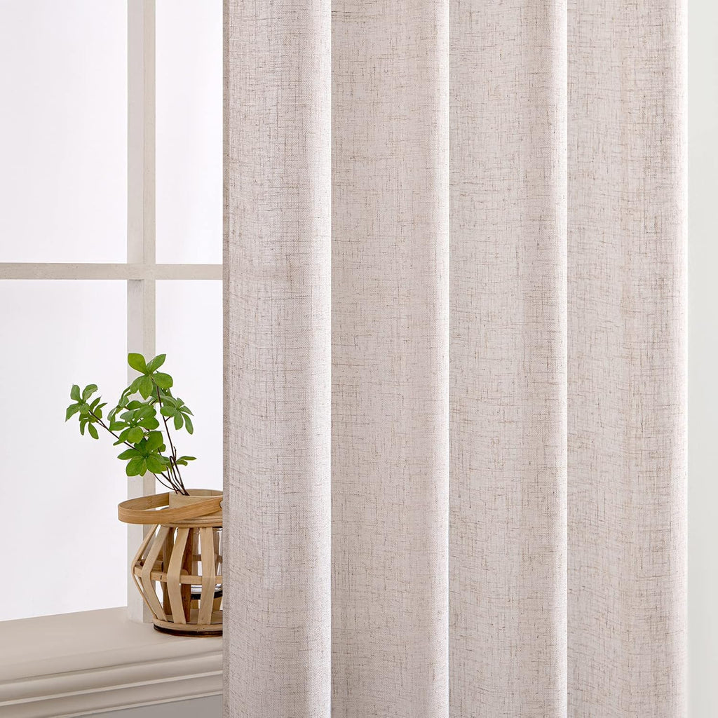 MIULEE Natural White Linen Curtains - Semi-Sheer Farmhouse Drapes (2 Panels)