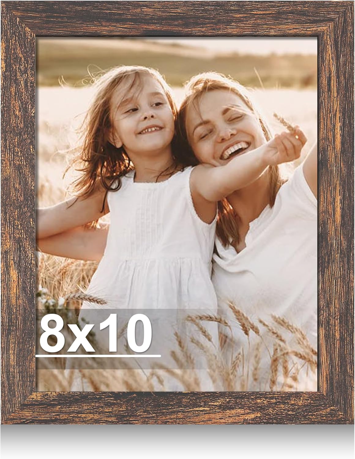 Hongkee 8x10 Wooden Picture Frame - Real Glass Rustic Brown, Wall/Tabletop Display