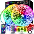 Leeleberd 100ft Music Sync RGB LED Strip Lights - Bluetooth App Control for Bedroom Decor