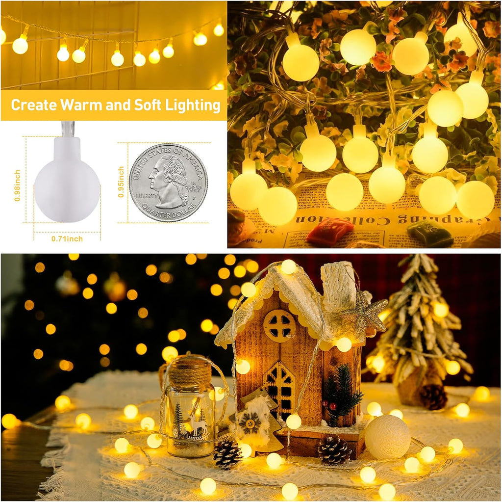 JMEXSUSS 100 LED Globe String Lights - 33ft Warm White Plug-in with Remote, 8 Modes