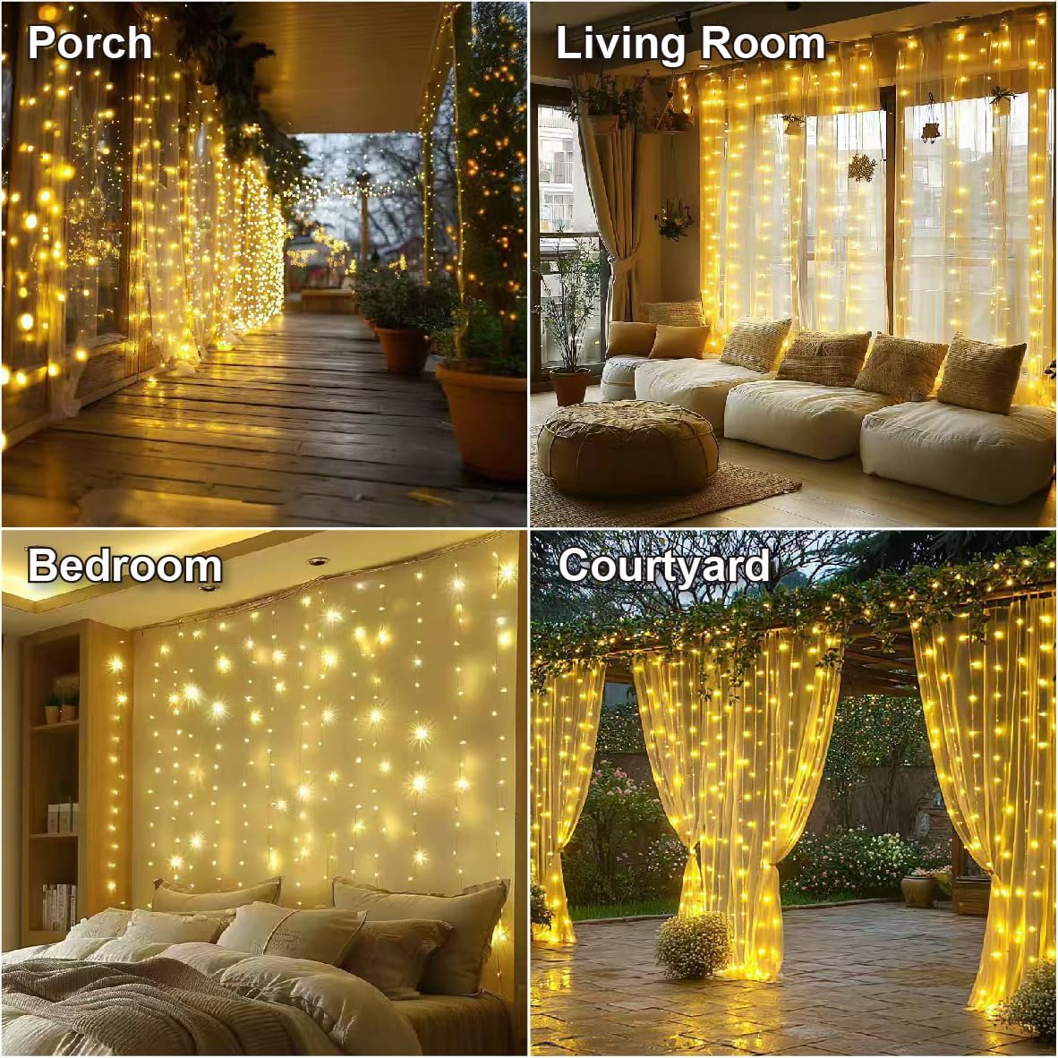 HXWEIYE 300 LED USB Fairy Curtain Lights - 9.8x9.8ft 8 Modes Remote for Bedroom Wedding Decor