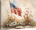 RIBNTAK 4th of July American Flag Canvas Wall Art - Framed Patriotic Print 8x12in