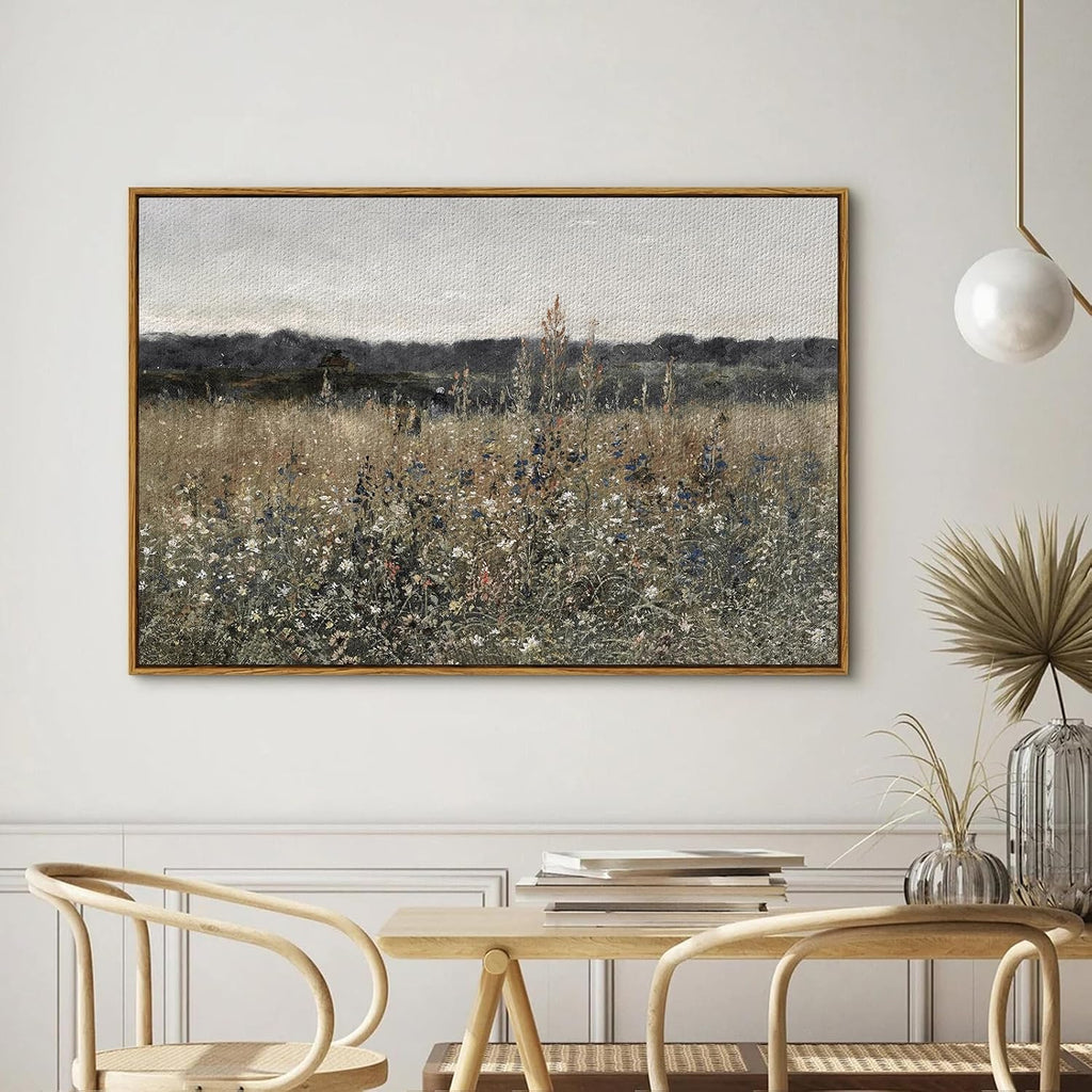 InSimSea Framed Vintage Canvas Wall Art - Champ Fleuri (24x36)
