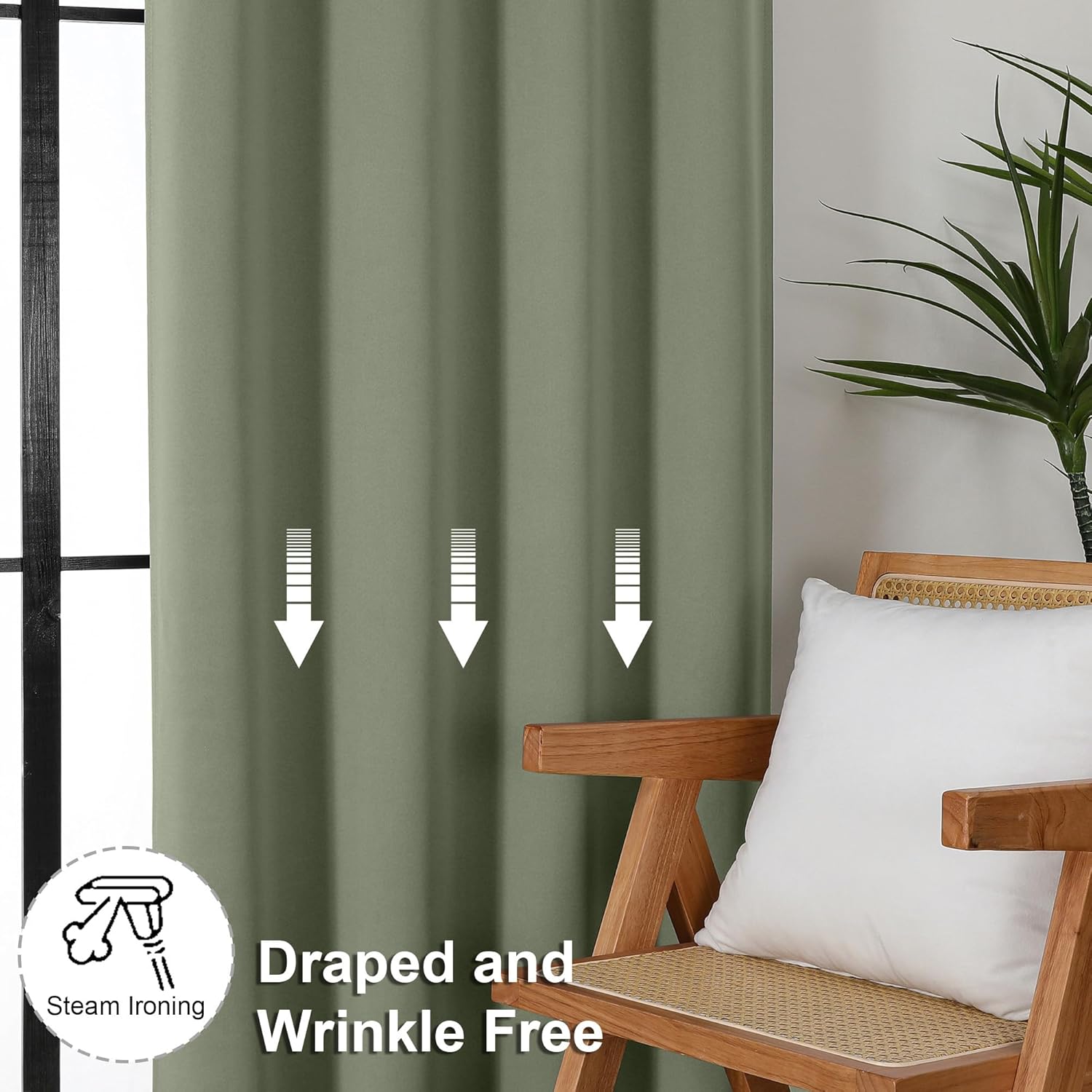 Simplebrand Sage Green Blackout Curtains - Bedroom Thermal Insulated Drapes, 63" Length, 2 Panels