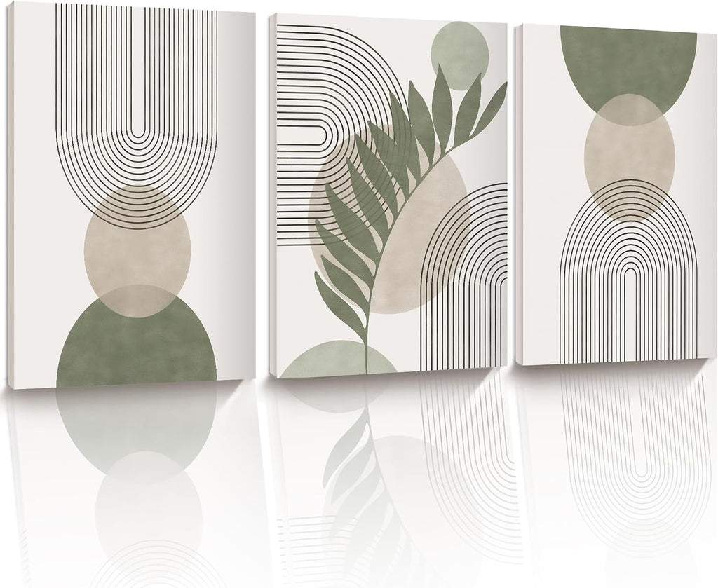 HesenDot Sage Green Boho Framed Canvas Wall Art - 3 Pack for Bedroom/Bathroom/Office