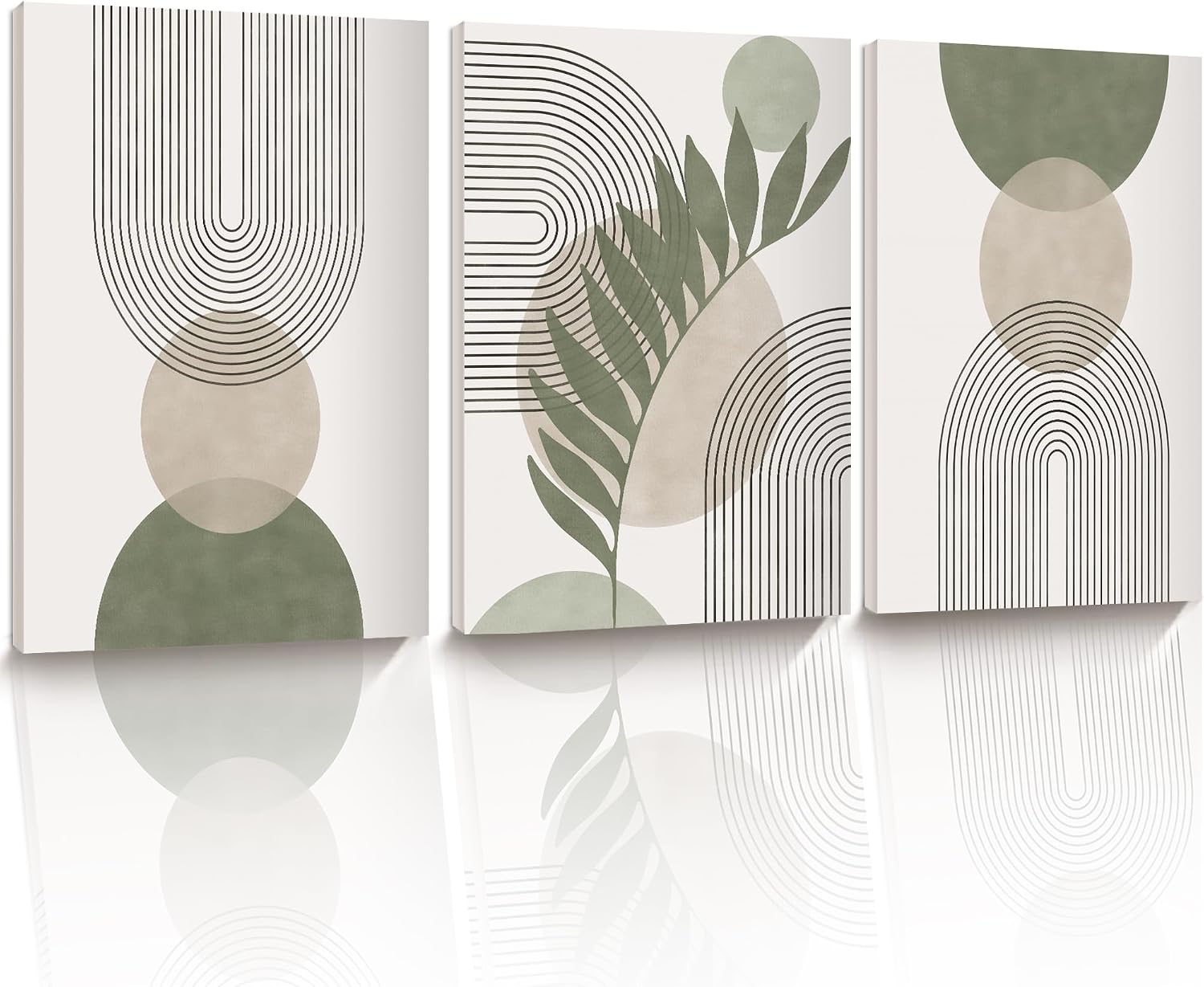 HesenDot Sage Green Boho Framed Canvas Wall Art - 3 Pack for Bedroom/Bathroom/Office