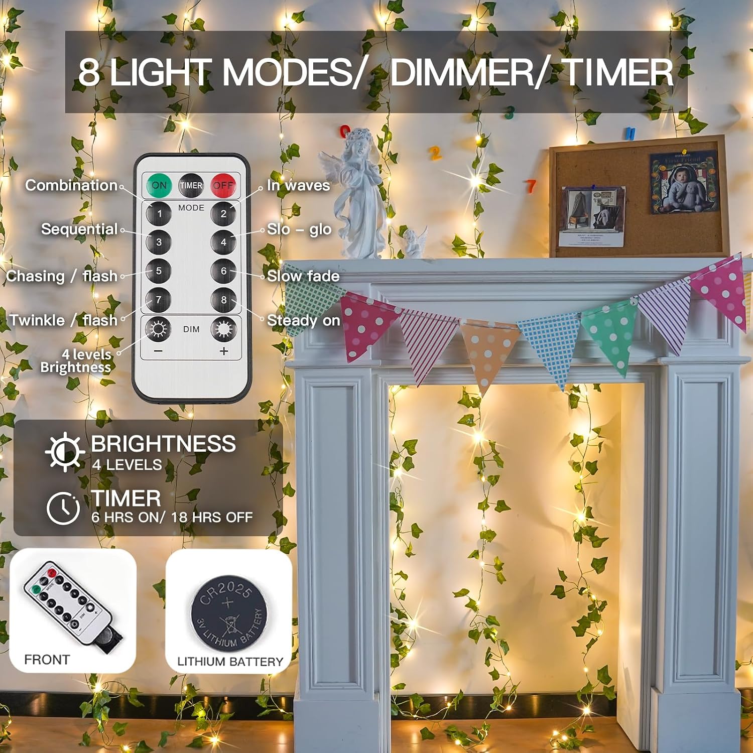 Suddus 200 LED Ivy Curtain Lights for Bedroom - 6.5ft x 6.5ft with Remote (Warm White)