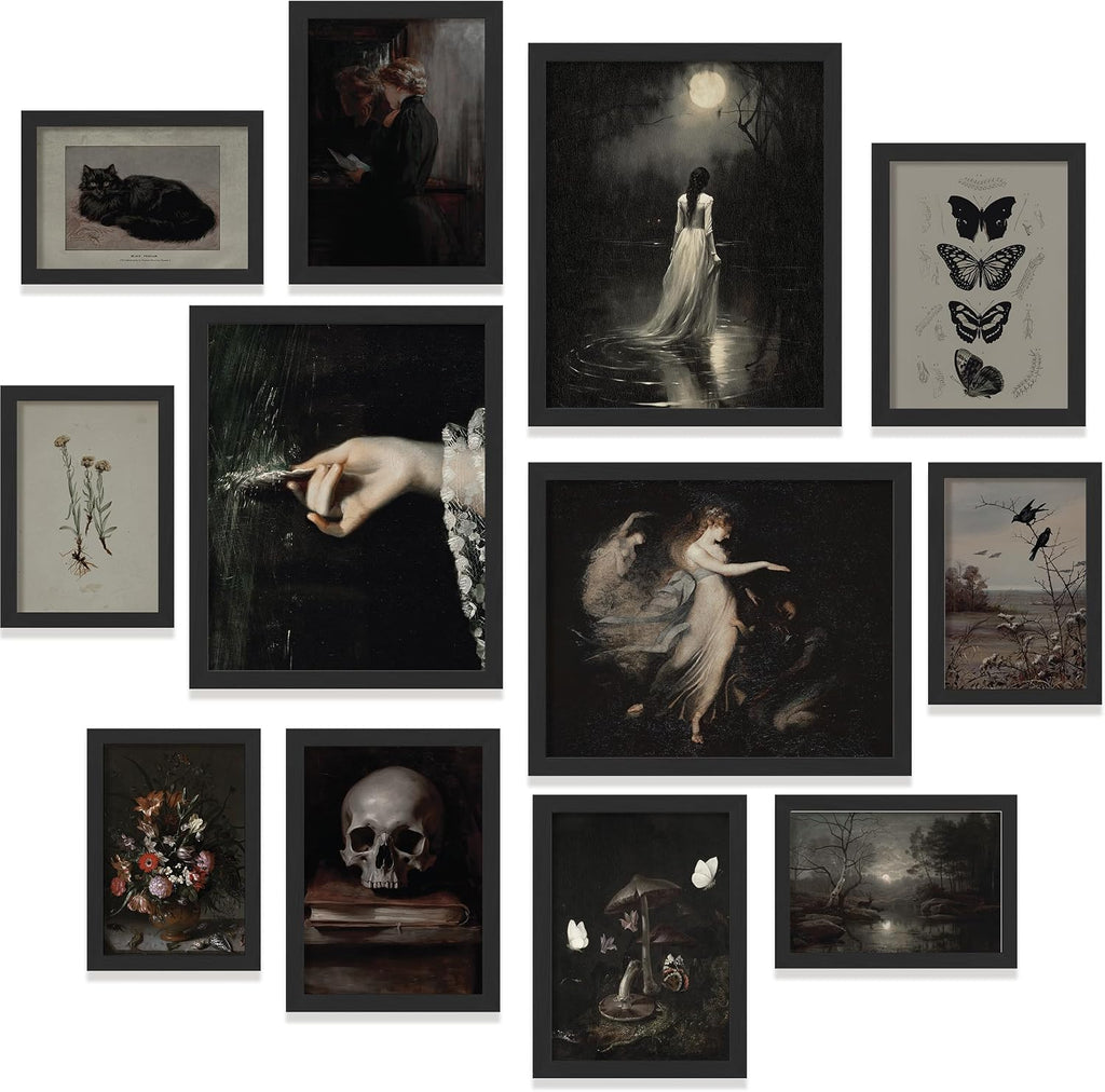 97 Decor Dark Academia Wall Art Set - Victorian Gothic Prints for Home Decor (12 Unframed Posters)