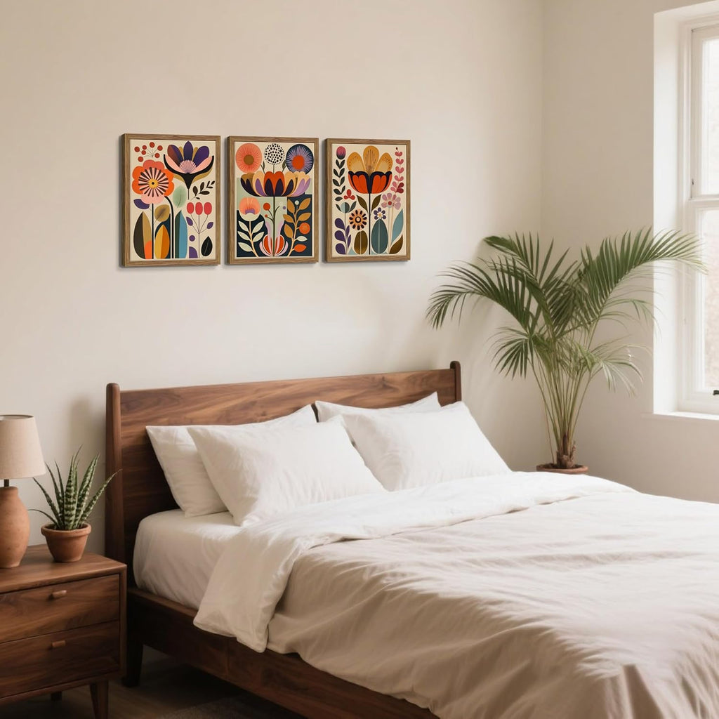 Fancynew Framed Floral Wall Art Set of 3 - Scandinavian Decor