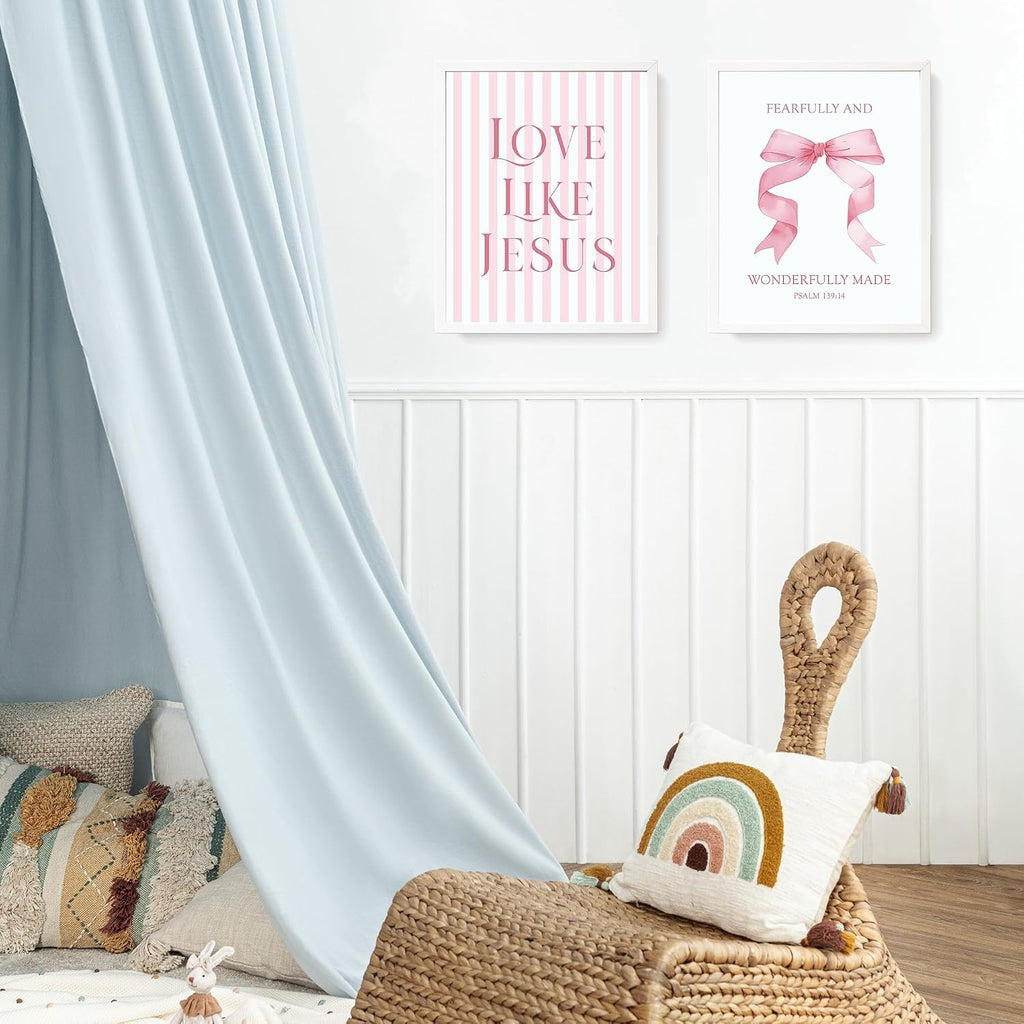 LARTSFRO Pink Bow Jesus Wall Art for Teen Girls - Set of 4 Unframed 8x10 Prints