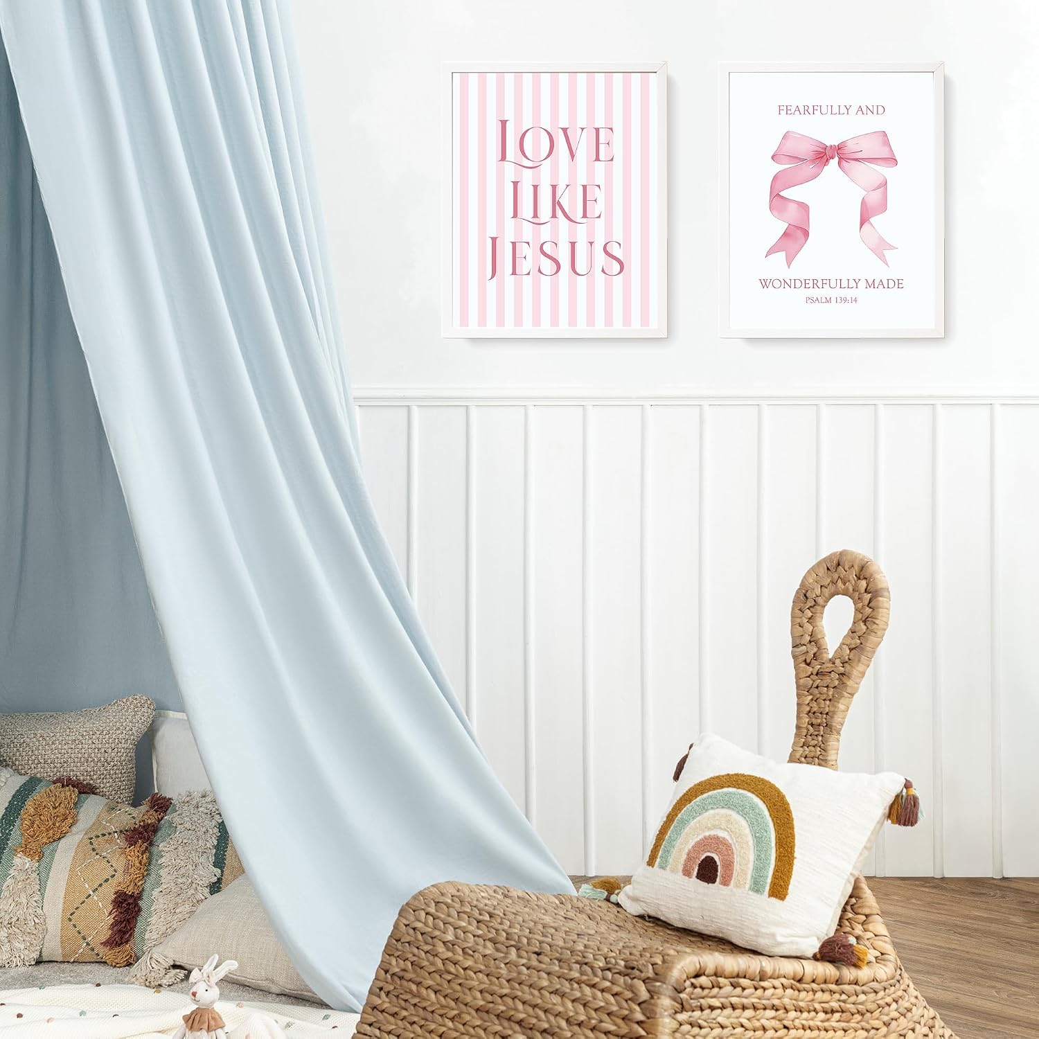 LARTSFRO Pink Bow Jesus Wall Art for Teen Girls - Set of 4 Unframed 8x10 Prints