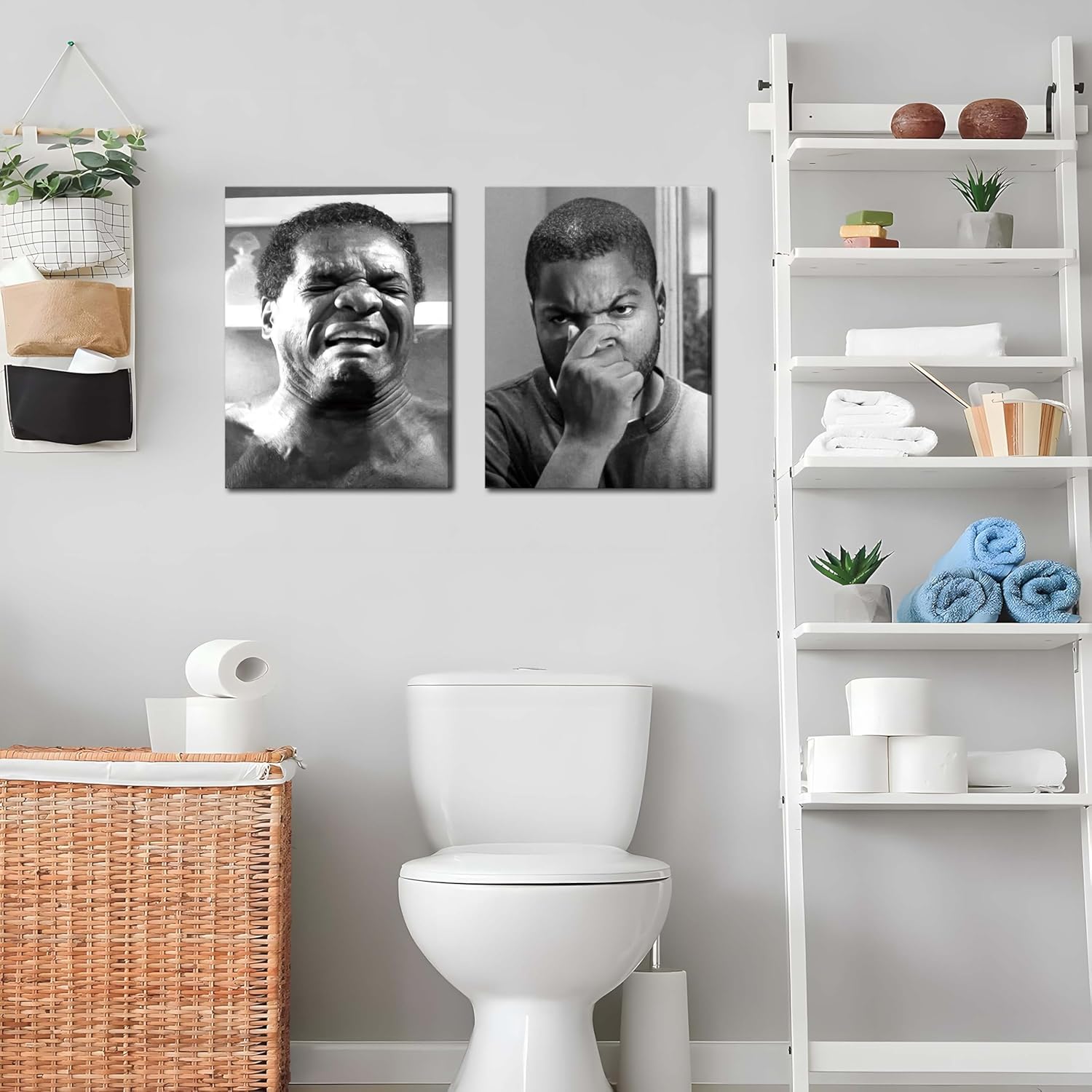 Funny Bathroom Wall Art Set of 2 - Black & White Comedy Movie Posters (12x16in) by ZNHART